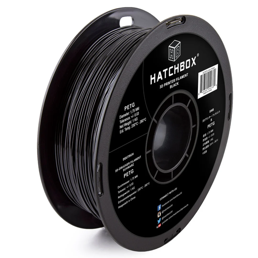 HATCHBOX BLACK PETG FILAMENT - 1.75MM, 1KG SPOOL (5/10 Pack)