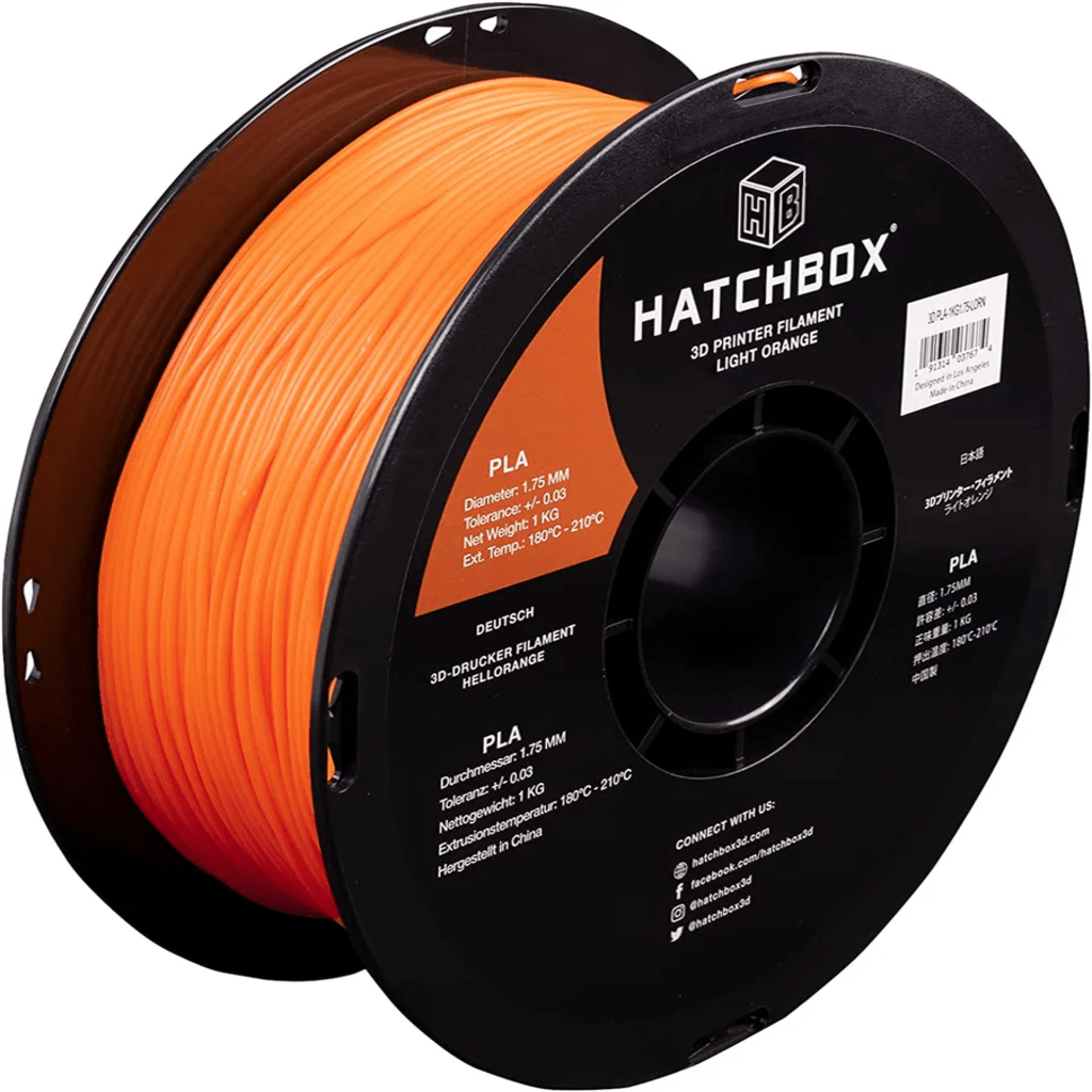 HATCHBOX LIGHT ORANGE PLA FILAMENT - 1.75MM, 1KG SPOOL (10 Pack)