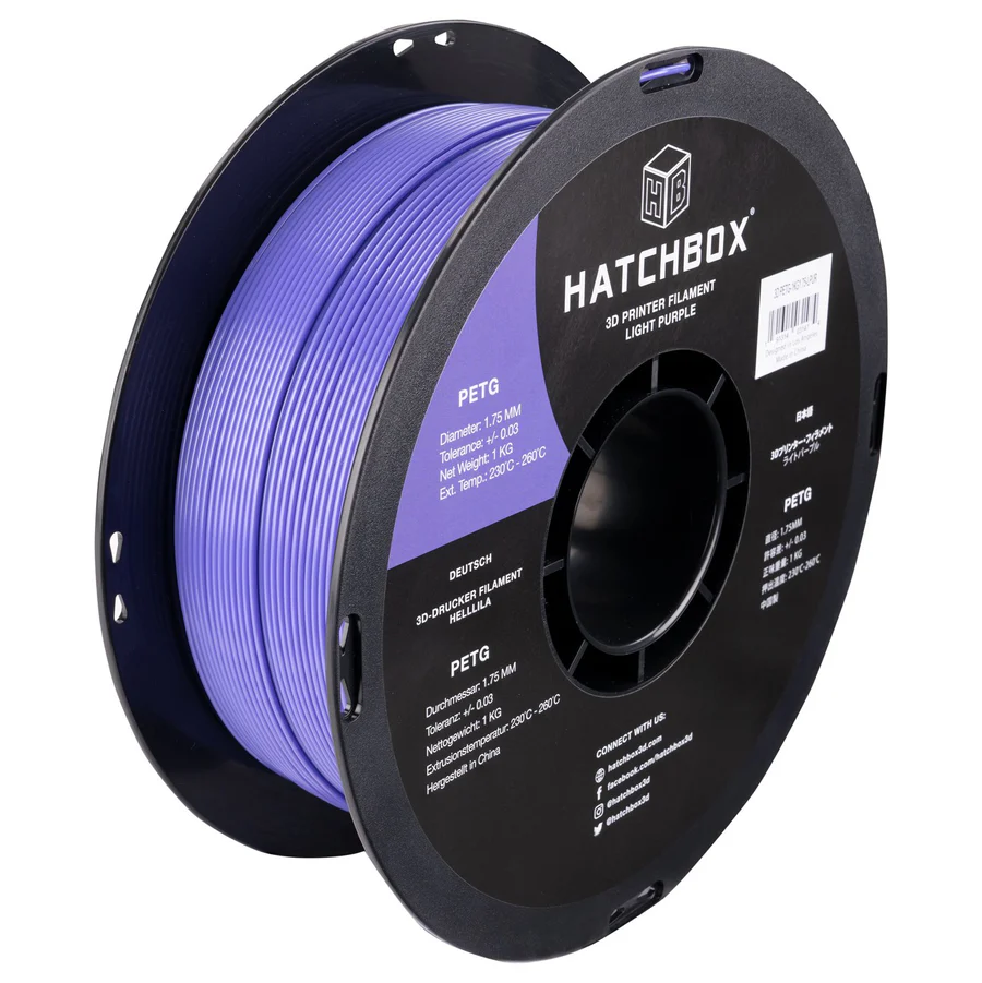 HATCHBOX LIGHT PURPLE PETG FILAMENT - 1.75MM, 1KG SPOOL (10 Pack)