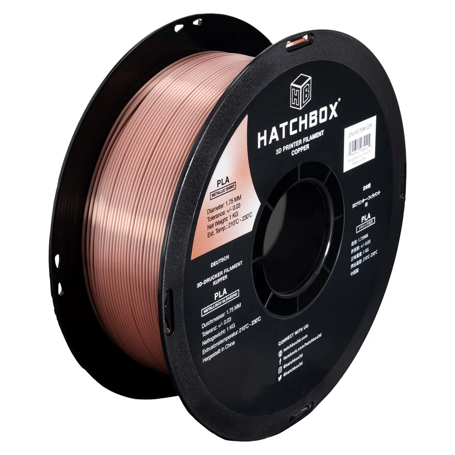 HATCHBOX METALLIC FINISH COPPER PLA FILAMENT - 1.75MM, 1KG SPOOL (5/10 Pack)