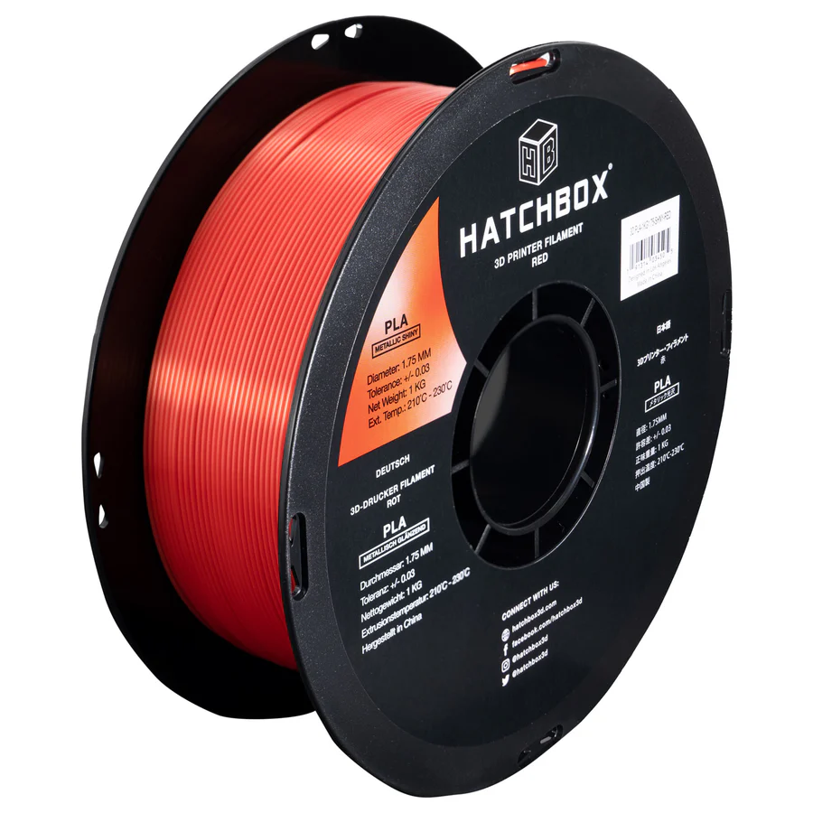 HATCHBOX METALLIC FINISH RED PLA FILAMENT - 1.75MM, 1KG SPOOL (5/10 Pack)