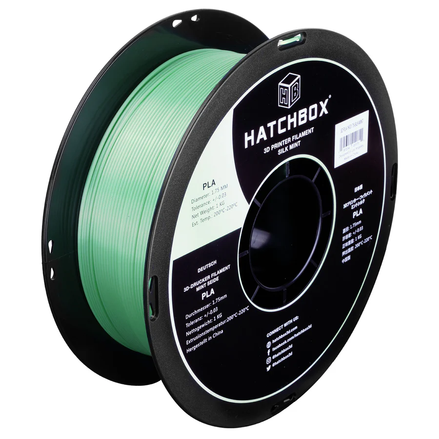 HATCHBOX SILK MINT PLA FILAMENT - 1.75MM, 1KG SPOOL (5/10 Pack)