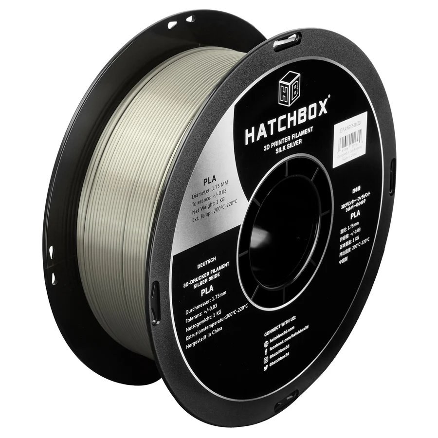 HATCHBOX SILK SILVER PLA FILAMENT - 1.75MM, 1KG SPOOL (10 Pack)