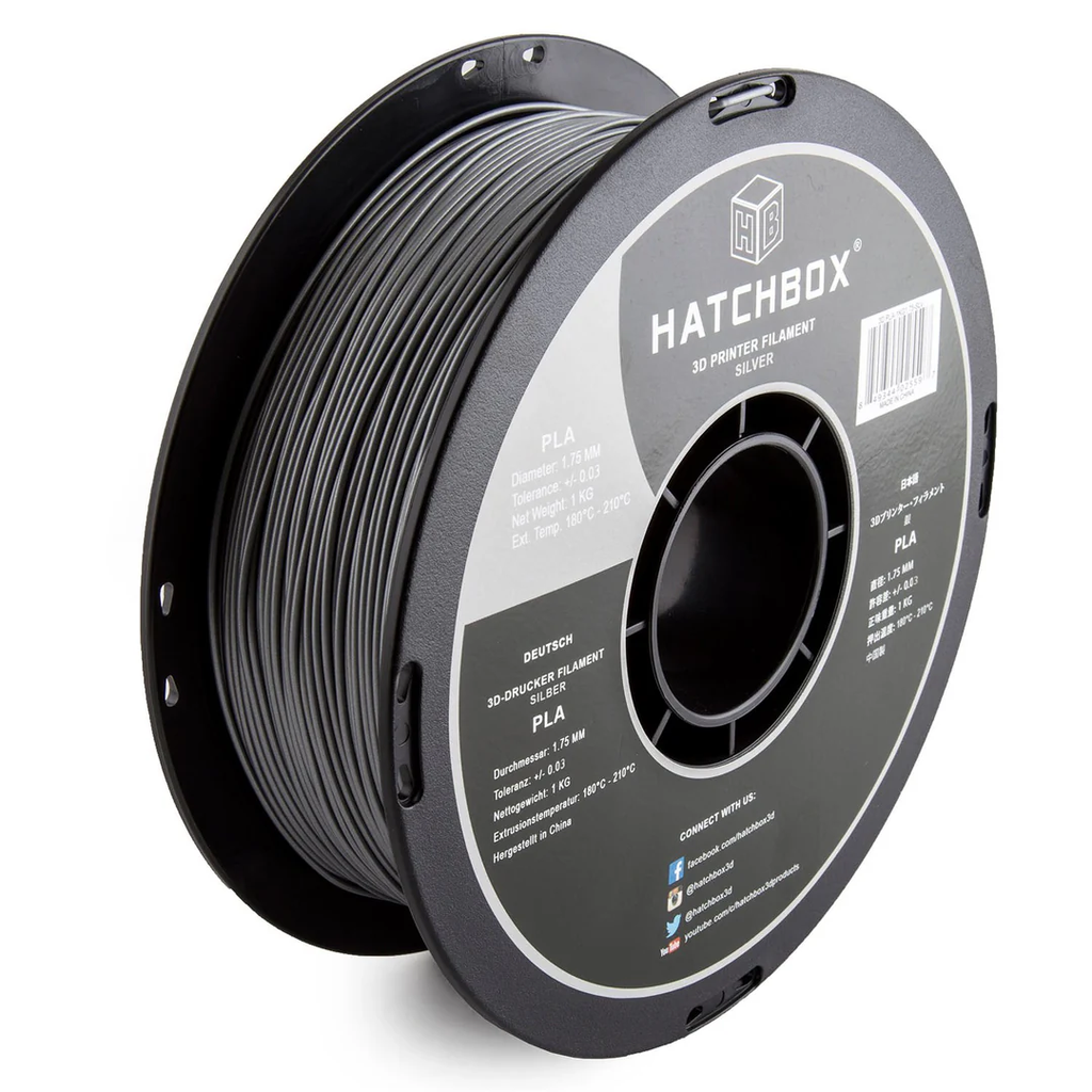 HATCHBOX SILVER PLA FILAMENT - 1.75MM, 1KG SPOOL (5/10 Pack)