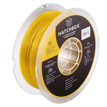 HATCHBOX SPARKLE YELLOW PLA FILAMENT - 1.75MM, 1KG SPOOL (5/10 Pack)