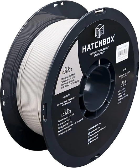 HATCHBOX STONE GRAY MATTE PLA FILAMENT - 1.75MM, 1KG SPOOL (5/10 Pack)