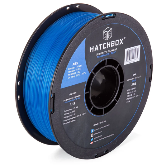 HATCHBOX TRANSPARENT LIGHT BLUE ABS FILAMENT - 1.75MM, 1KG SPOOL (10 Pack)