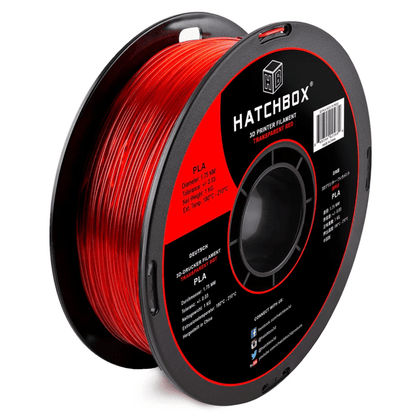 HATCHBOX TRANSPARENT RED PLA FILAMENT - 1.75MM, 1KG SPOOL (10 Pack)