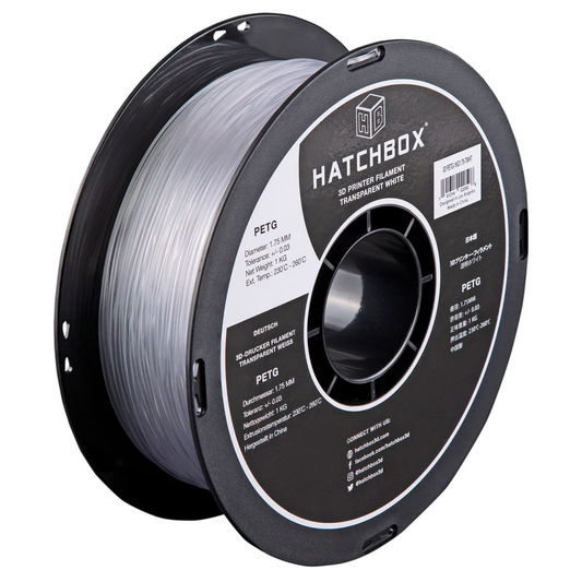 HATCHBOX TRANSPARENT WHITE PETG FILAMENT - 1.75MM, 1KG SPOOL (10 Pack)