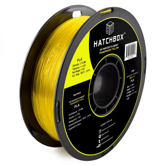 HATCHBOX TRANSPARENT YELLOW PLA FILAMENT - 1.75MM, 1KG SPOOL (10 Pack)