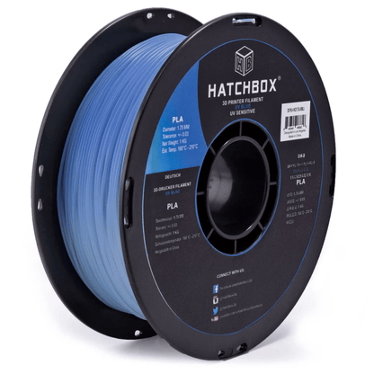 HATCHBOX UV COLOR CHANGING BLUE PLA FILAMENT - 1.75MM, 1KG SPOOL (5/10 Pack)