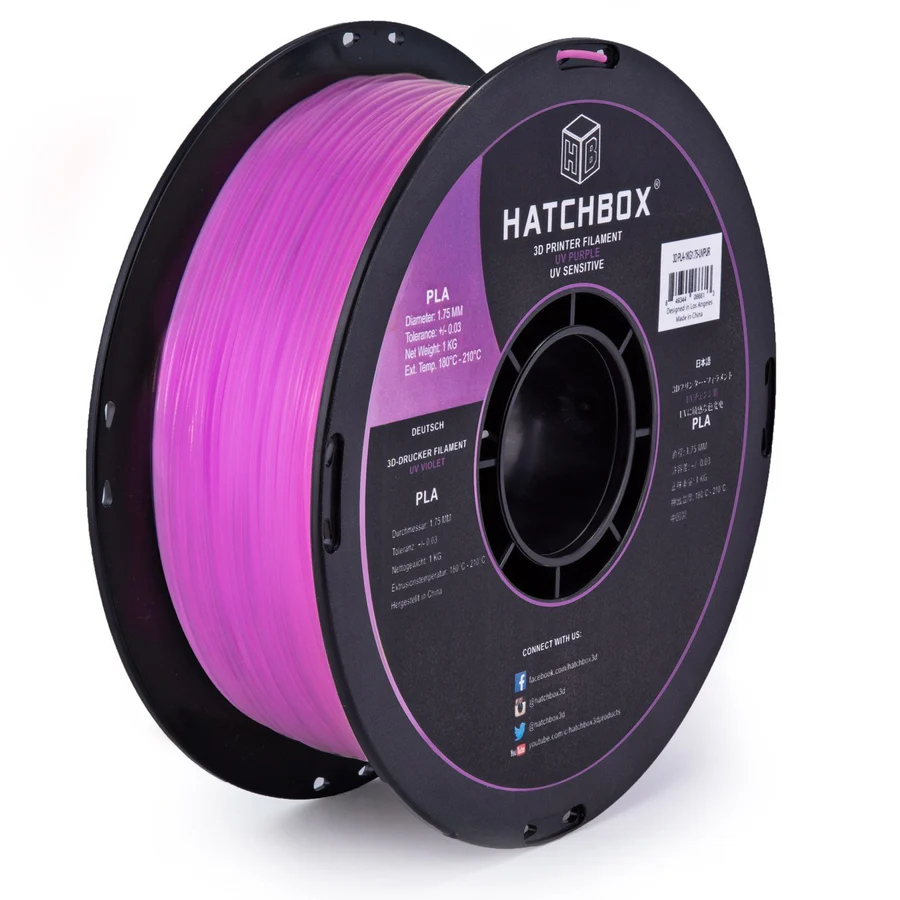 HATCHBOX UV COLOR CHANGING PURPLE PLA FILAMENT - 1.75MM, 1KG SPOOL (5/10 Pack)