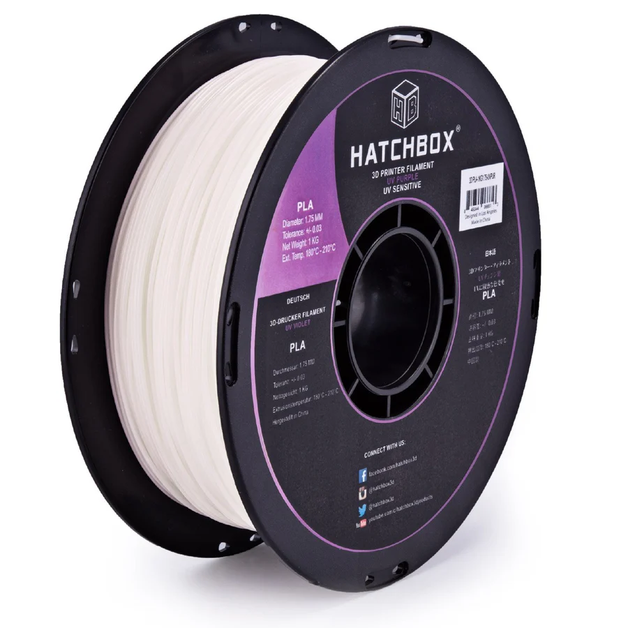 HATCHBOX UV COLOR CHANGING PURPLE PLA FILAMENT - 1.75MM, 1KG SPOOL (5/10 Pack)