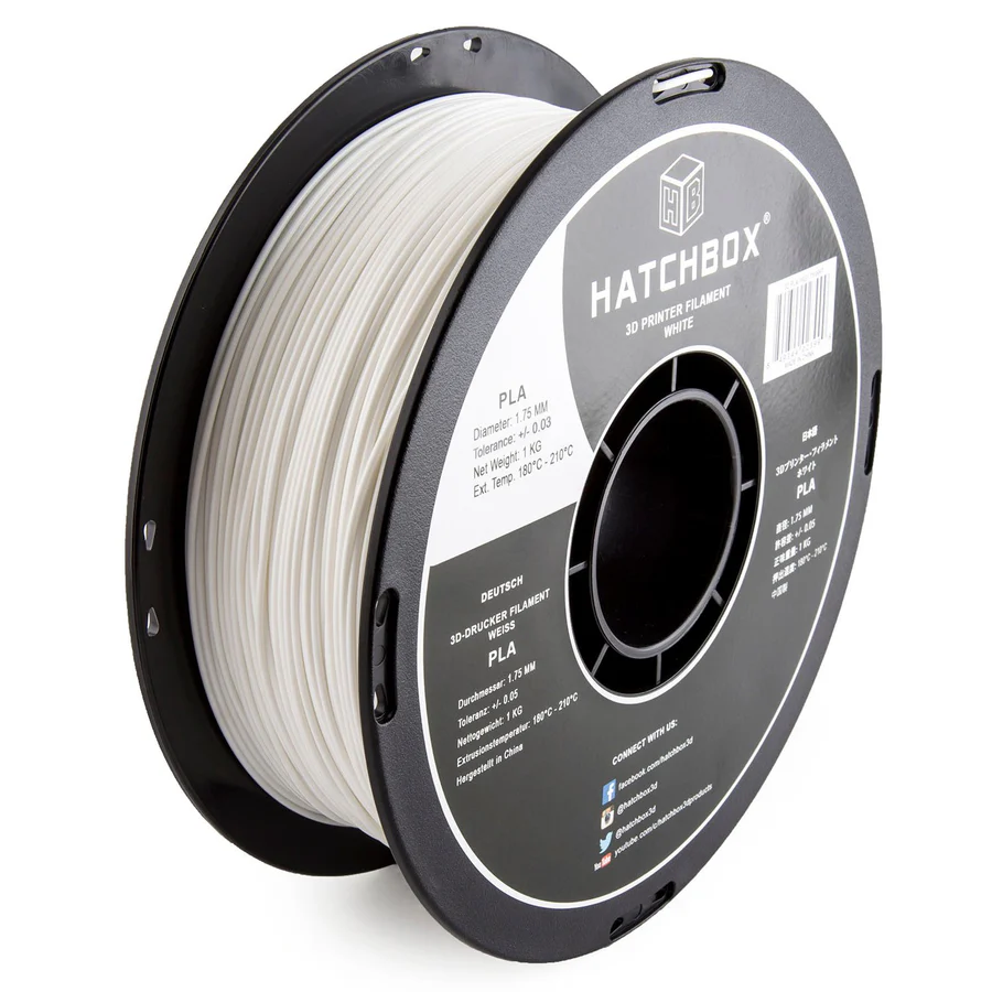 HATCHBOX WHITE PLA FILAMENT - 1.75MM, 1KG SPOOL (5/10 Pack)