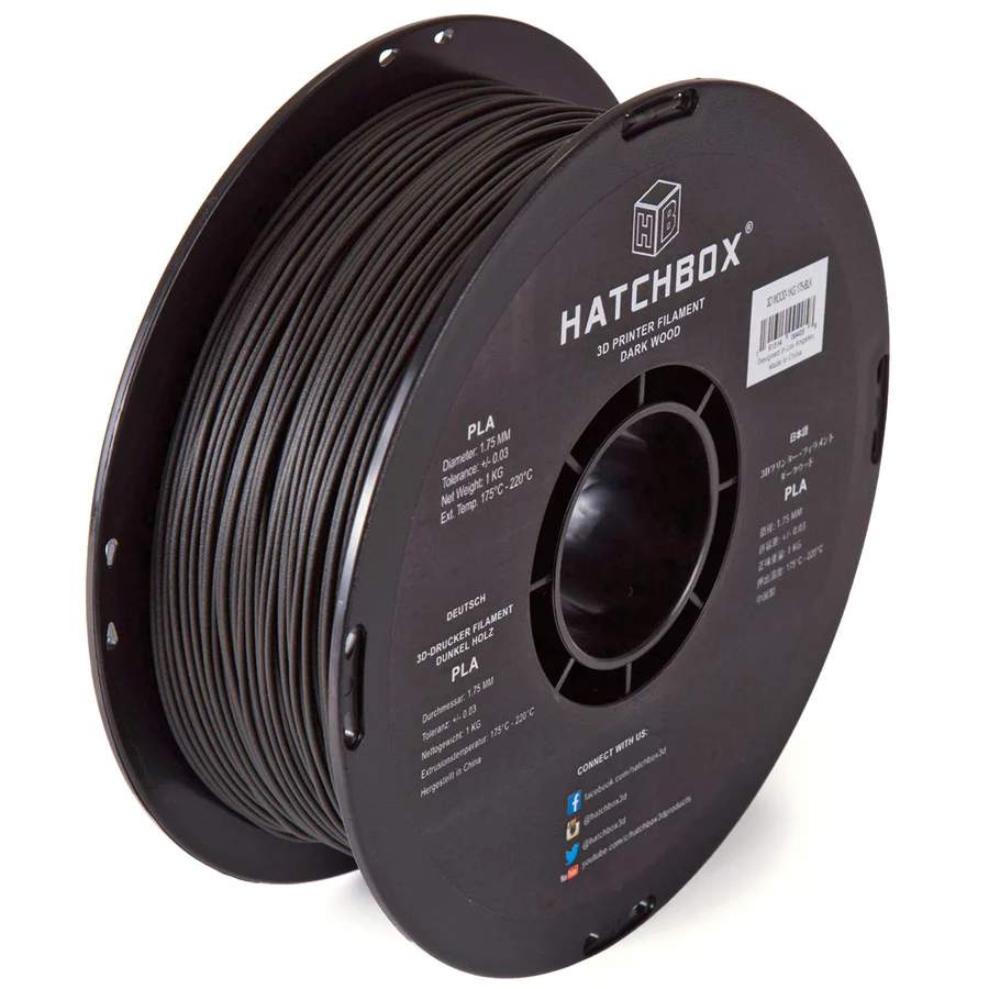 HATCHBOX WOOD BLACK PLA FILAMENT - 1.75MM, 1KG SPOOL (5/10 Pack)