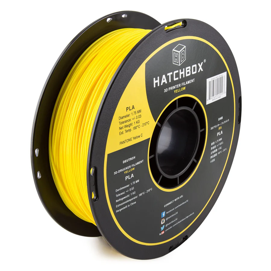 HATCHBOX YELLOW PLA FILAMENT - 1.75MM, 1KG SPOOL (10 Pack)