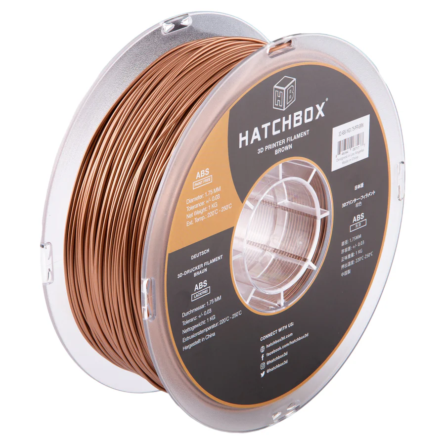 HATCHBOX BROWN PAINT FREE ABS FILAMENT - 1.75MM, 1KG SPOOL (5/10 Pack)