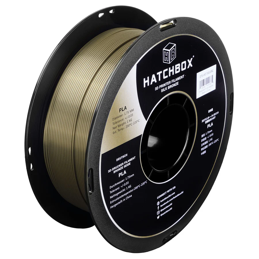 HATCHBOX SILK BRONZE PLA FILAMENT - 1.75MM, 1KG SPOOL (10 Pack)